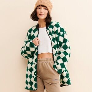 Green and White Checkered Teddy Jacket